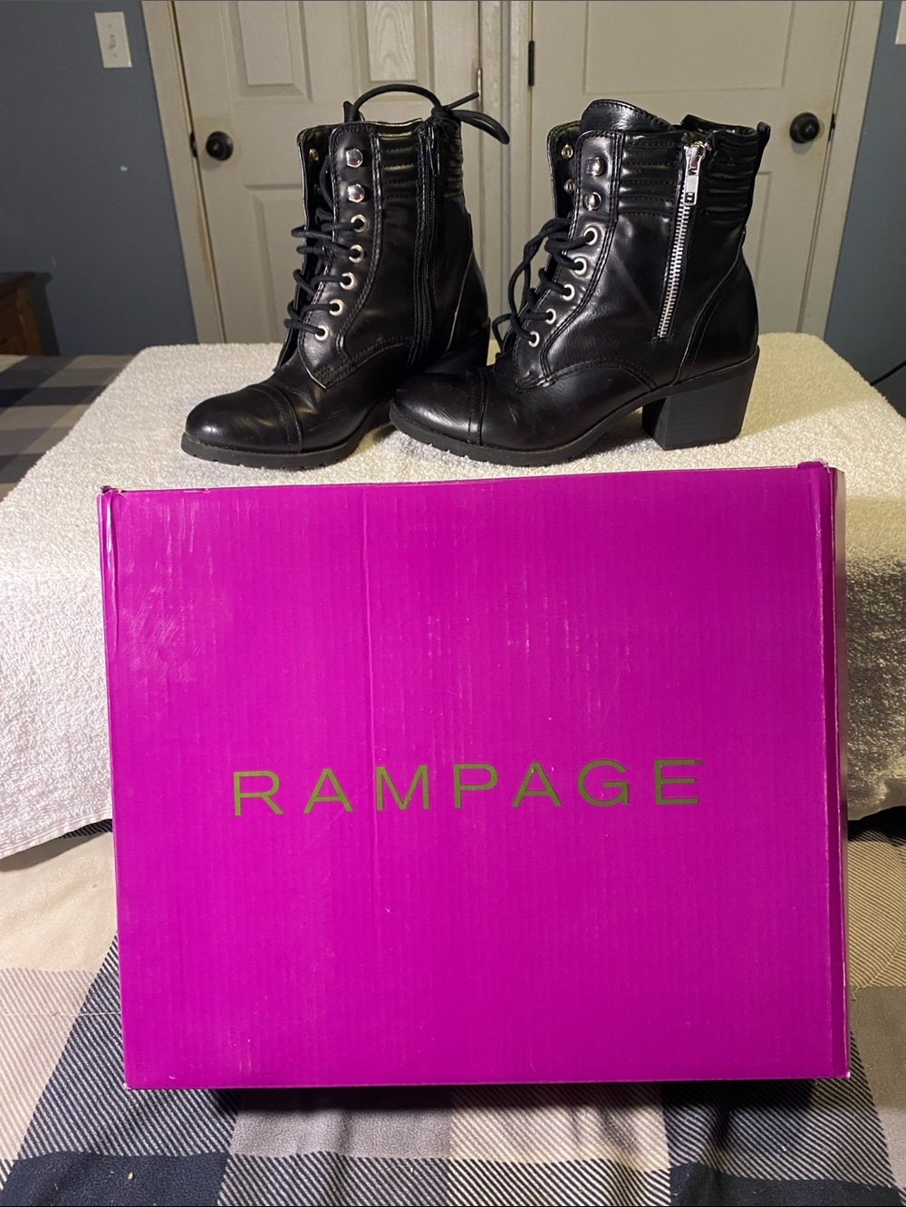 Rampage Black Lace-Up Side-Zip Block Heel Ankle Boots
